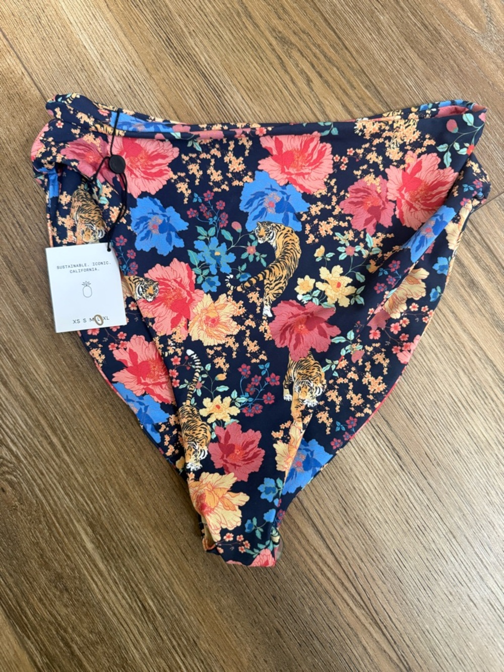 Skatie Floral & Tiger Print Bikini Bottoms in Navy, Red, Blue, Yellow